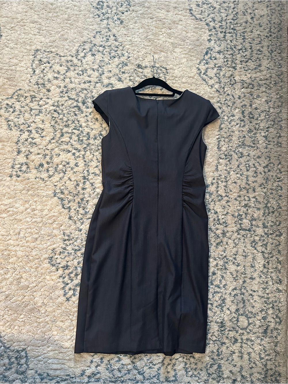 dressbarn Black Cap-Sleeve Ruched Sheath Midi Dress